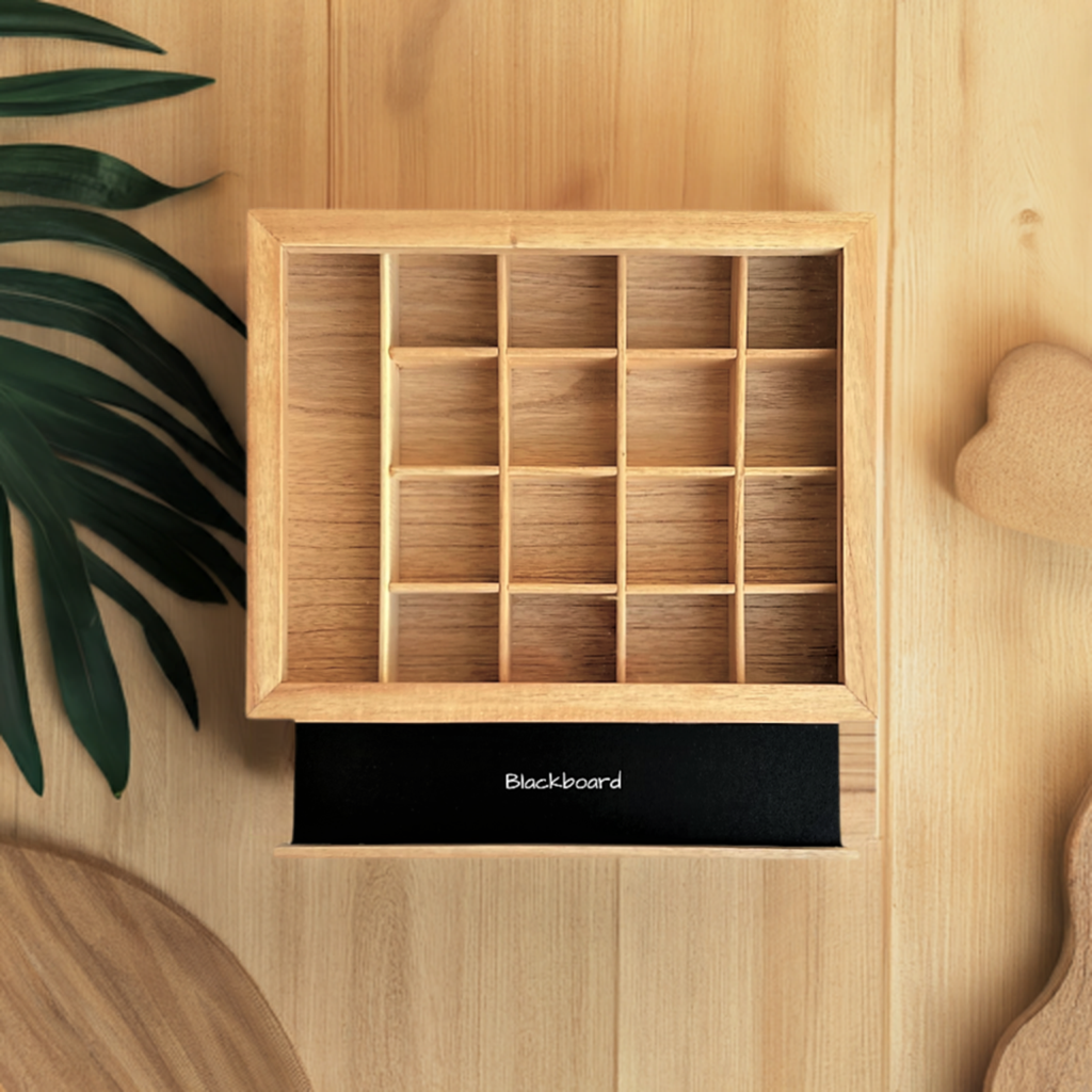 Nesk Kids wooden box with long compartment and square sections
