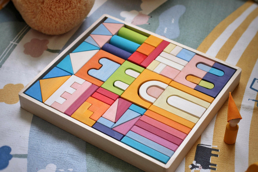 Skandico Toys Skandico Toys Castle Block Set Rainbow Wooden Toy